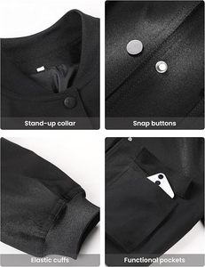 Chaqueta Corta Negra para Mujer, Cuello Alto, Manga Larga, Cierre de Botones, Tejido de Poliéster, Estilo Minimalista Casual para Otoño - Product Image 6