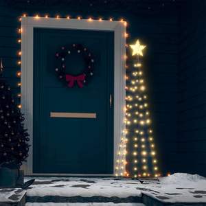 Sapin de Noël moyen avec lumières en PVC noir et métal blanc chaud pour une décoration festive - Product Image 1