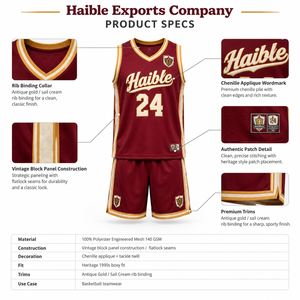 90s <b>Retro</b> Custom Men's <b>Basketball</b> <b>Jersey</b> Set 100% Polyester Mesh Throwback Uniform with Chenille Applique - Product Image 5
