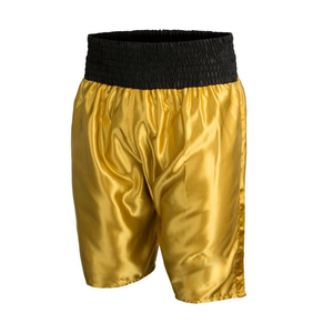 Pantalones Cortos de Kickboxing en Satén Dorado, Pantalones Profesionales de Muay Thai con Alto Brillo, Personalizables con el Logotipo del Equipo - Product Image 1