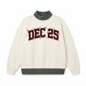 Sudadera de punto oversize para mujer con cuello simulado, diseño de letras con estampado de burbujas y brillo, verde y rosa, de forro polar, larga, para otoño e invierno - Product Image 2