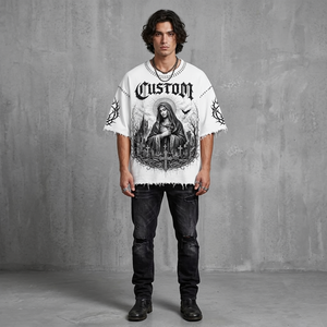 Camiseta Eyre Sports Wear Personalizada Blanca con Efecto Desgastado, Hombros Caídos, 100% Algodón, Tela Suave, Estilo Vintage, Manga Corta - Product Image 4