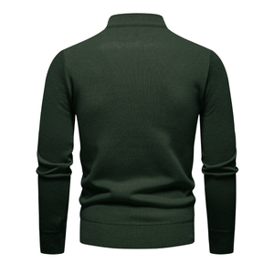 Pull à col zippé pour homme, vert foncé, manches longues, tricoté, col montant, poignets côtelés, décontracté, automne, maille unie - Product Image 2