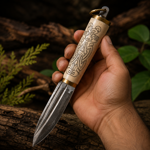 Couteau Viking artisanal, lame en acier carbone nordique, manche en os, étui en cuir, couteau Viking pour l'extérieur - Product Image 2