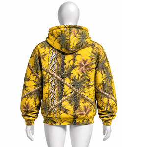Gold Woodland Print Full <b>Zip</b> <b>Hoodie</b> Mens Outdoor Style Hooded Sweatshirt with Drawstring Kangaroo <b>Pockets</b> Casual Winter Wear - Product Image 1