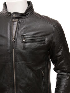 Men's High Street Varsity Style <b>Mandarin</b> <b>Collar</b> Cow Skin Leather <b>Jacket</b> Waterproof Breathable Reversible Eco-Friendly - Product Image 5