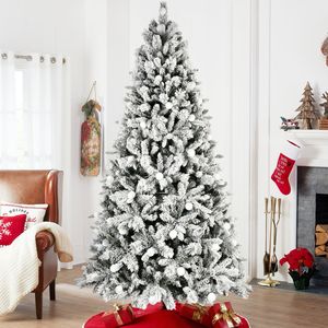 Albero di Natale Realistico 2,4m in PE+PVC+Aghi Rigidi con 470 Luci LED Colorate e Filo di Memoria, Albero Innevato con Palline G45 - Product Image 6