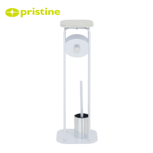 Porte-papier toilette moderne en fer sur pied avec étagère pour plantes et porte-brosse, sans perçage, pour salle de bain - Product Image 6