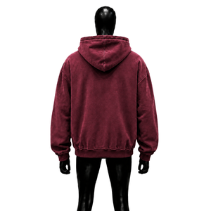 Maroon Washed Oversized Hooded Jacket Embroidered Letter Full Zipper <b>Hoodie</b> Retro <b>Burgundy</b> Grunge Street Style Distressed Urban - Product Image 2