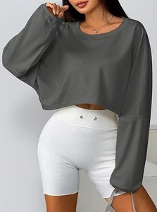 Sudadera de Mujer, Cuello Redondo, Manga Larga, Color Sólido, Tejido de Punto, Secado Rápido, Estilo Invernal - Product Image 5
