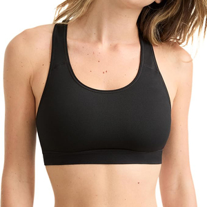 เสื้อชั้นในกีฬาแบบสวมสำหรับผู้หญิง รองรับปานกลาง แผ่นรองถอดได้ สายไขว้หลัง ไร้ตะเข็บ ระบายอากาศได้ดี ผลิตจากไนลอนและสแปนเด็กซ์ เหมาะสำหรับโยคะและออกกำลังกาย - Product Image 1
