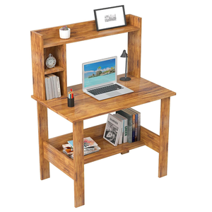Bureau d'étude moderne en bois avec huche et rangement inférieur, poste de travail pour ordinateur portable, table d'écriture pour bureau à domicile ou étudiant - Product Image 6