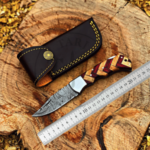 Cuchillo Plegable Artesanal de Acero Damasco con Mango de Madera, Herramienta de Caza para Exteriores, Alta Calidad, OEM, Venta al por Mayor y al por Menor, Europa, EE. UU., TARJ - Product Image 6