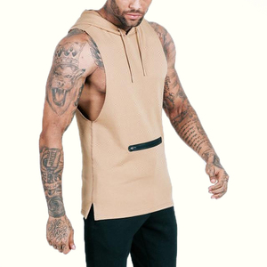 <b>Low</b> Cut Men's Sleeveless Hoodie Solid Color Cotton Gym Vest Plus Size Deep Armhole Muscle Tank <b>Top</b> Workout Clothes Exporter - Product Image 2