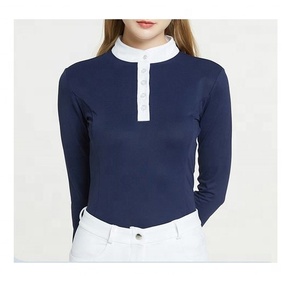 Camisas de Polo Ecuestres Personalizadas al por Mayor para Mujer, Tops de Equitación de Manga Larga Transpirables de Poliéster/Nylon/Spandex para Exhibición - Product Image 3