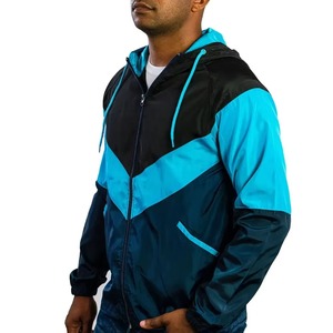 Veste coupe-vent à capuche pour homme, color-block, en polyester/nylon, pour l'automne, vêtement d'extérieur, fermeture éclair, coupe sportive classique - Product Image 4