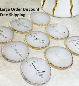 Resin <b>Round</b> Stoneware Type Coasters With Gold Edge Glam Table <b>Mats</b> Reusable 400mm Tea Coaster For table Home Decor Hotel By UO - Product Image 2