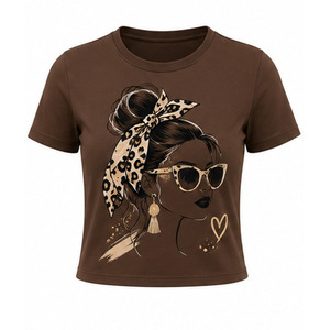 T-shirt court en tricot imprimé pour femme - Style minimaliste décontracté streetwear, mélange de coton léger, manches courtes, service OEM, mode estivale - Product Image 4
