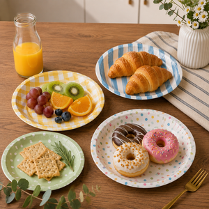 Ensemble d'assiettes jetables en plastique colorées pour fêtes et usage occasionnel, avec assiette jaune pour sandwichs et présentation de fruits - Product Image 3