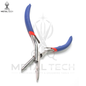 Juego de Pinzas para Remover Extensiones de Cabello con Mango Recubierto de Goma Azul, Punta Recta y Curva, Kit de Aplicación para Abridor de Anillos Micro - Product Image 6