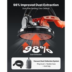 Ponceuse électrique sans fil 450W pour plaques de plâtre avec aspiration des poussières, 7 vitesses variables (0-160), outil de décapage de plafonds popcorn - Product Image 3
