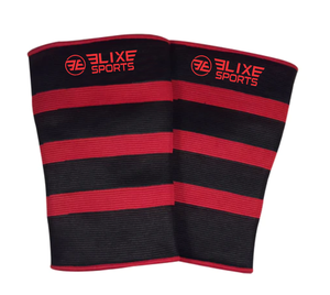 Genouillère de sport ElixE en tricot, rayée rouge et noir, respirante, universelle, unisexe, protection toutes saisons - Product Image 1