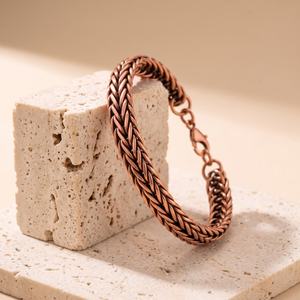 Bracelet artisanal en cuivre pur antique, chaîne de blé massive, bijoux de guérison en cuivre, tressage Franco, pour hommes et femmes, fermoir mousqueton OEM - Product Image 5