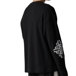 Men <b>Black</b> Waffle Long Sleeve <b>T</b> <b>Shirt</b> with Emblem Print Crew Neck Casual Streetwear Cotton Fashion Top - Product Image 5