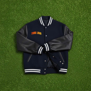 Chaqueta Varsity Larga de Invierno para Hombre, Hecha 100% con Lana, con Mangas de Imitación Cuero, Cierre de Botones, Servicio OEM, Precio al por Mayor - Product Image 1