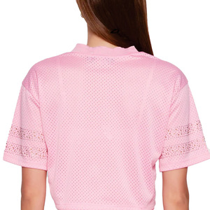 Maillot de football américain tendance pour femme, rose, en maille ornée de strass, ensemble deux pièces personnalisé, tenue de sport rose, ensemble maillot à marque privée - Product Image 2