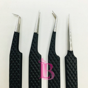 Pince à épiler professionnelle de haute qualité pour extensions de cils, avec pointe argentée, antidérapante, couleur noire, logo personnalisable - Product Image 3