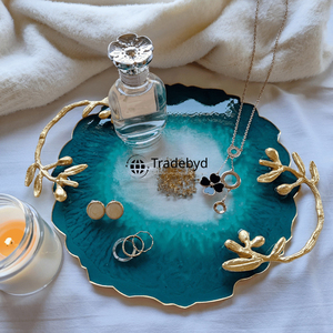 Plateau en résine moderne fait main de luxe, élégant plateau de service de qualité supérieure pour la décoration de la maison, la table à manger, la table basse, les cadeaux par Tradebyd - Product Image 1