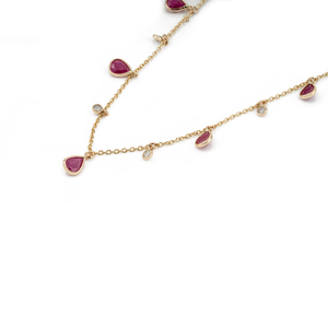 Wholesale Natural Gemstone <b>Ruby</b> & Diamond Real 14K Yellow Gold Simple Charm Chain <b>Necklace</b> Anniversary Gift Latest Jewelry - Product Image 5