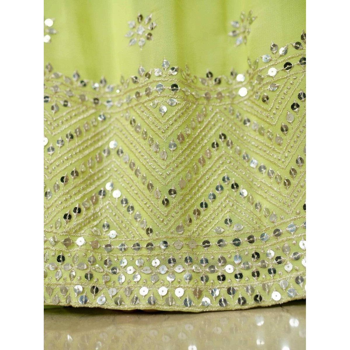 Fantastic Lime Green Sequins Georgette Engagment Wear Lehenga Choli