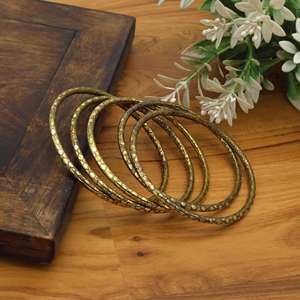Golden Textured Bangles Vintage Style Stackable <b>Bracelets</b> Bohemian Jewelry, Minimalist Everyday Wrist Jewelry Gift - Product Image 1