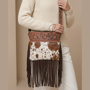 Bolso bandolera artesanal de cuero con flecos de pelo de vaca, estilo gipsy, con adornos western, bolso cruzado bohemio con borlas para mujer, bolsos de vaquera - Product Image 4
