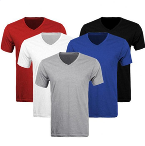 Camiseta de algodón de manga corta con cuello en V para hombre, corte regular, color azul marino, informal, tejido de punto. - Product Image 5
