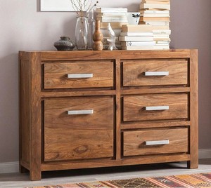Commode à 5 tiroirs en bois massif |   Armoire de rangement rustique pour chambre à coucher |   Meubles en bois et autres articles de décoration intérieure en gros - Product Image 2