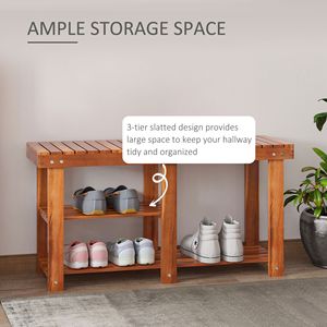 Panca Portascarpe a 3 Ripiani in Legno di Acacia con Finitura Teak per Organizzazione di Scarpe e Stivali nel Corridoio - Product Image 4