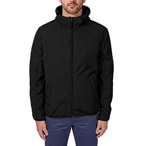 Men's Navy Hooded <b>Jacket</b> Windproof Zipper Casual <b>Winter</b> Wear Regular Fit Polyester Shell with Lining - Product Image 4