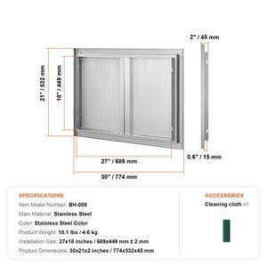 Porta di Accesso BBQ a Incasso in Acciaio Inox 30W X 21H Pollici per Cucina Esterna, Accessori per Mobili a Muro - Product Image 5