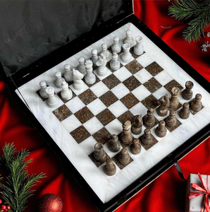 <b>Marble</b> Chess Board Set Handmade Stone Traditional Design Tabletop <b>Game</b> Decor for Living Room Indoor Use Durable - Product Image 1