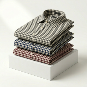 Chemise habillée pour homme 100 % coton à motif pied-de-poule, manches longues, tenue de bureau formelle, fabricant OEM - Product Image 3