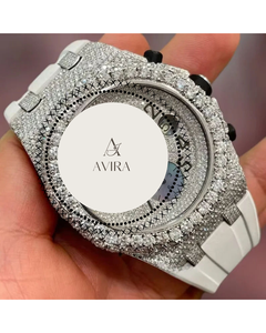 Reloj de Pulsera Analógico Jumbo de Alta Gama, Blanco, con Incrustaciones de Diamantes, Correa de Acero Inoxidable y Goma, para Fiestas y Uso Diario de Lujo - Product Image 6
