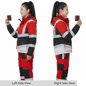 Veste de travail haute visibilité réfléchissante pour femmes, rouge, noir, gris, polyester, vêtements de sécurité, vestes à capuche pour femmes - Product Image 2