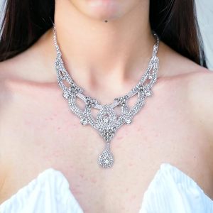 2pcs Platinum Plated Brass Water Drop Necklace & Earring Set with Cubic Zirconia for Women's Wedding <b>Gift</b> Party Bridal S-0113 - Product Image 2