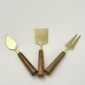 Juego de utensilios de queso de acero inoxidable de diseño con mango de madera, utensilios de mesa de moda, cubertería de lujo, herramientas para queso. - Product Image 3