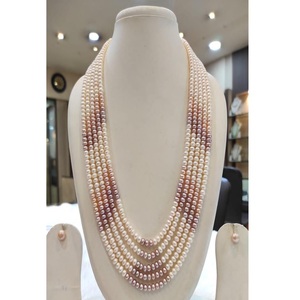 Adorable Juego de Collar y Aretes de Perlas de Imitación de Primera Calidad, Perlas Largas de 5 Filas, para Mujeres y Niñas, Bodas y Compromisos - Product Image 1