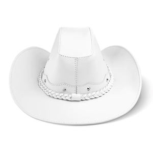 Sombrero Vaquero Occidental de Cuero Blanco Resistente al Agua para Hombre y Mujer, Incluye una Correa de Barbilla Extraíble - Product Image 4