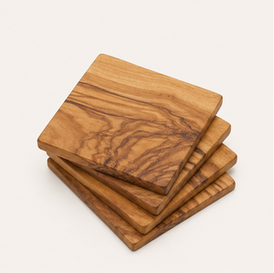 Handmade Natural Olive Wood Coaster Set Premium Square Wooden Drink Mats For <b>Coffee</b> <b>Table</b> Protection Eco-Friendly <b>Rustic</b> Home - Product Image 3